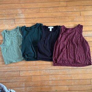 EUC Women's cropped Tank Top Bundle - Sage, Forest Green, Black, Burgundy